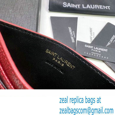 Saint Laurent Cassandre Matelasse Card Case In Grain De Poudre Embossed Leather 423291 Red/Gold