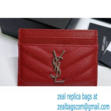 Saint Laurent Cassandre Matelasse Card Case In Grain De Poudre Embossed Leather 423291 Red/Silver