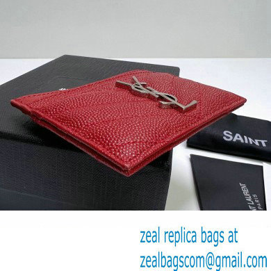 Saint Laurent Cassandre Matelasse Card Case In Grain De Poudre Embossed Leather 423291 Red/Silver