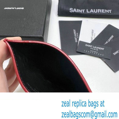 Saint Laurent Cassandre Matelasse Card Case In Grain De Poudre Embossed Leather 423291 Red/Silver - Click Image to Close