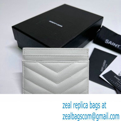 Saint Laurent Cassandre Matelasse Card Case In Grain De Poudre Embossed Leather 423291 White/Silver