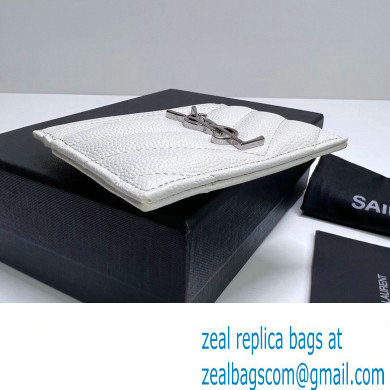 Saint Laurent Cassandre Matelasse Card Case In Grain De Poudre Embossed Leather 423291 White/Silver