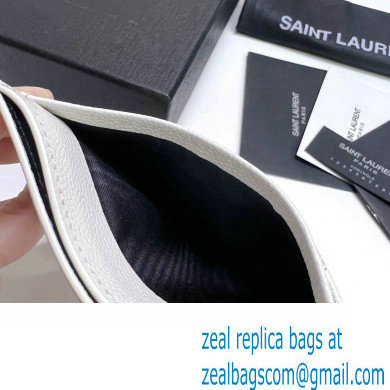 Saint Laurent Cassandre Matelasse Card Case In Grain De Poudre Embossed Leather 423291 White/Silver - Click Image to Close