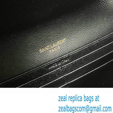 Saint Laurent Cassandre Matelasse Large Flap Wallet In Grain De Poudre Embossed Leather 372264 Black/Gold