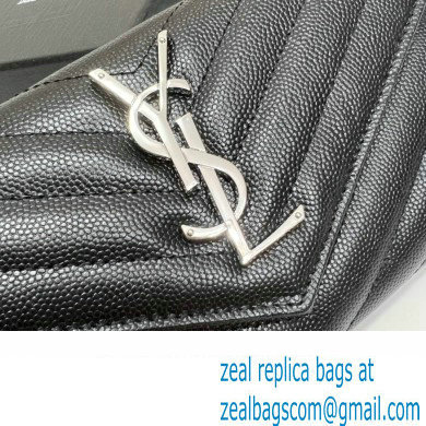 Saint Laurent Cassandre Matelasse Large Flap Wallet In Grain De Poudre Embossed Leather 372264 Black/Silver