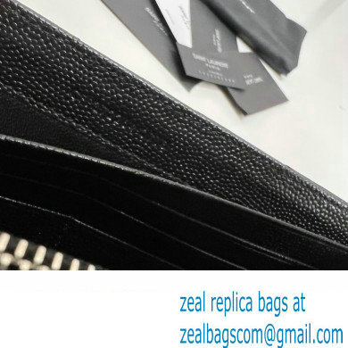 Saint Laurent Cassandre Matelasse Large Flap Wallet In Grain De Poudre Embossed Leather 372264 Black/Silver