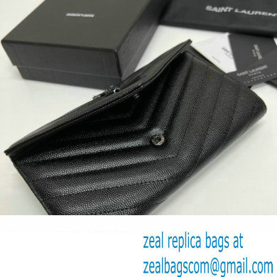 Saint Laurent Cassandre Matelasse Large Flap Wallet In Grain De Poudre Embossed Leather 372264 Black