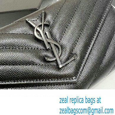 Saint Laurent Cassandre Matelasse Large Flap Wallet In Grain De Poudre Embossed Leather 372264 Black - Click Image to Close
