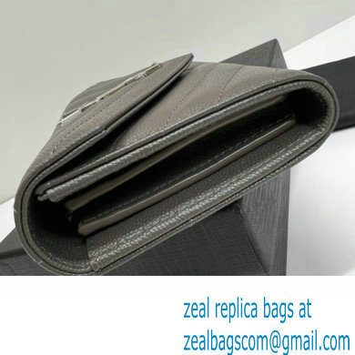 Saint Laurent Cassandre Matelasse Large Flap Wallet In Grain De Poudre Embossed Leather 372264 Gray/Silver