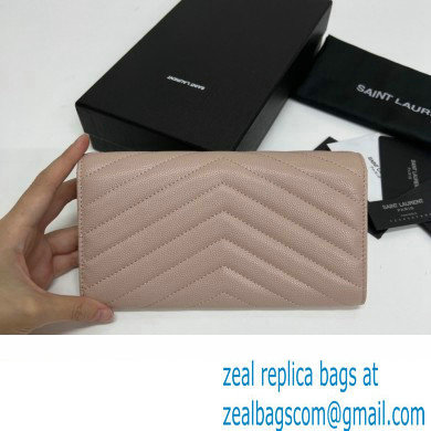 Saint Laurent Cassandre Matelasse Large Flap Wallet In Grain De Poudre Embossed Leather 372264 Nude Pink/Gold