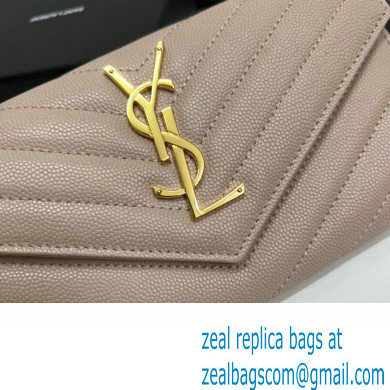 Saint Laurent Cassandre Matelasse Large Flap Wallet In Grain De Poudre Embossed Leather 372264 Nude Pink/Gold