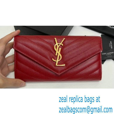 Saint Laurent Cassandre Matelasse Large Flap Wallet In Grain De Poudre Embossed Leather 372264 Red/Gold