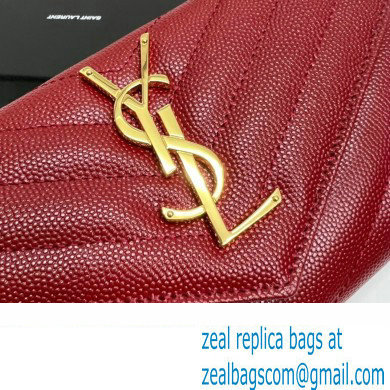 Saint Laurent Cassandre Matelasse Large Flap Wallet In Grain De Poudre Embossed Leather 372264 Red/Gold