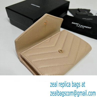 Saint Laurent Cassandre Matelasse Small Envelope Wallet In Grain De Poudre Embossed Leather 414404 Beige/Gold