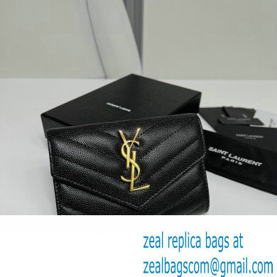 Saint Laurent Cassandre Matelasse Small Envelope Wallet In Grain De Poudre Embossed Leather 414404 Black/Gold