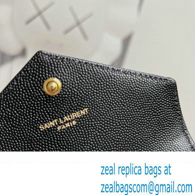 Saint Laurent Cassandre Matelasse Small Envelope Wallet In Grain De Poudre Embossed Leather 414404 Black/Gold - Click Image to Close