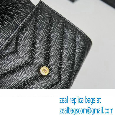 Saint Laurent Cassandre Matelasse Small Envelope Wallet In Grain De Poudre Embossed Leather 414404 Black/Gold