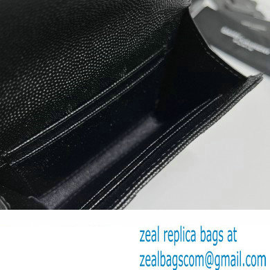 Saint Laurent Cassandre Matelasse Small Envelope Wallet In Grain De Poudre Embossed Leather 414404 Black/Silver