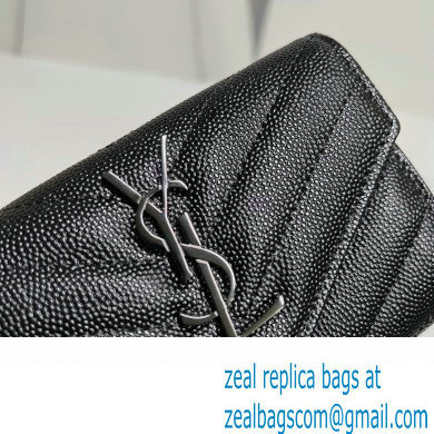 Saint Laurent Cassandre Matelasse Small Envelope Wallet In Grain De Poudre Embossed Leather 414404 Black