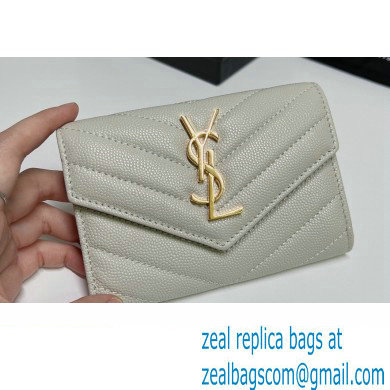 Saint Laurent Cassandre Matelasse Small Envelope Wallet In Grain De Poudre Embossed Leather 414404 Blanc Vintage/Gold