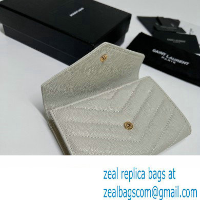 Saint Laurent Cassandre Matelasse Small Envelope Wallet In Grain De Poudre Embossed Leather 414404 Blanc Vintage/Gold