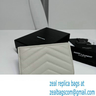 Saint Laurent Cassandre Matelasse Small Envelope Wallet In Grain De Poudre Embossed Leather 414404 Blanc Vintage/Silver