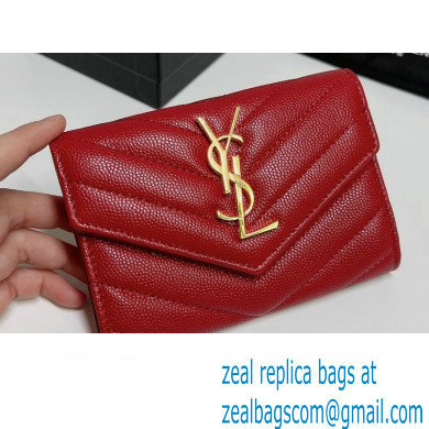 Saint Laurent Cassandre Matelasse Small Envelope Wallet In Grain De Poudre Embossed Leather 414404 Red/Gold