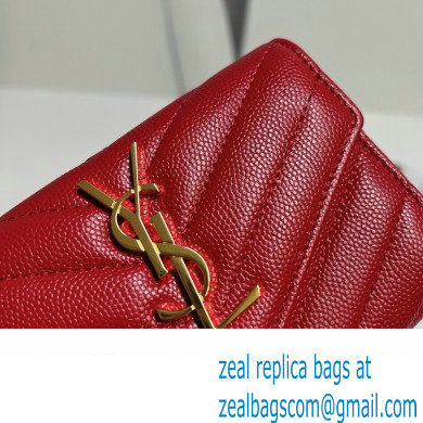 Saint Laurent Cassandre Matelasse Small Envelope Wallet In Grain De Poudre Embossed Leather 414404 Red/Gold