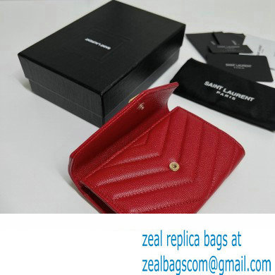 Saint Laurent Cassandre Matelasse Small Envelope Wallet In Grain De Poudre Embossed Leather 414404 Red/Gold