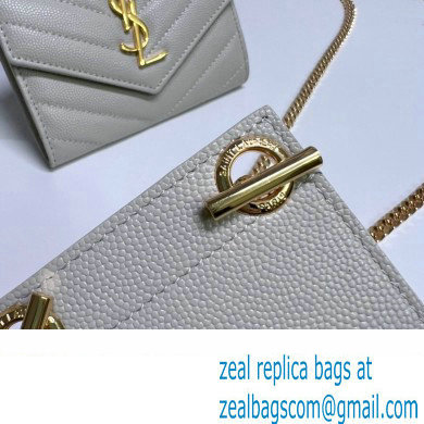 Saint Laurent Cassandre Matelasse Small Envelope Wallet with Chain In Grain De Poudre Embossed Leather 414404 Gray