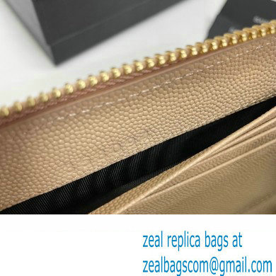 Saint Laurent Cassandre Matelasse Zip Around Wallet In Grain De Poudre Embossed Leather 358094 Beige/Gold