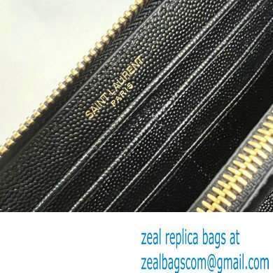 Saint Laurent Cassandre Matelasse Zip Around Wallet In Grain De Poudre Embossed Leather 358094 Black/Gold - Click Image to Close