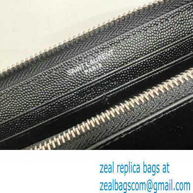 Saint Laurent Cassandre Matelasse Zip Around Wallet In Grain De Poudre Embossed Leather 358094 Black/Silver