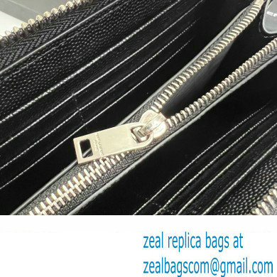 Saint Laurent Cassandre Matelasse Zip Around Wallet In Grain De Poudre Embossed Leather 358094 Black/Silver