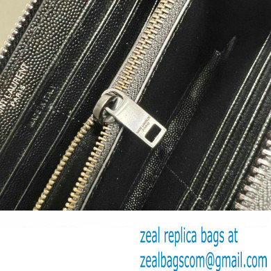 Saint Laurent Cassandre Matelasse Zip Around Wallet In Grain De Poudre Embossed Leather 358094 Black - Click Image to Close