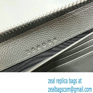 Saint Laurent Cassandre Matelasse Zip Around Wallet In Grain De Poudre Embossed Leather 358094 Gray/Silver