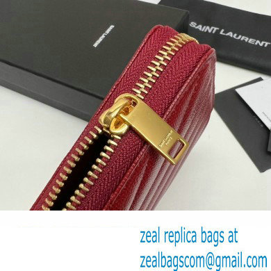 Saint Laurent Cassandre Matelasse Zip Around Wallet In Grain De Poudre Embossed Leather 358094 Red/Gold - Click Image to Close