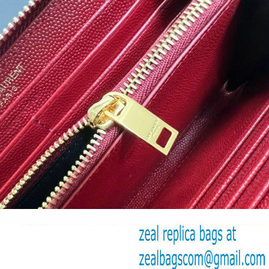 Saint Laurent Cassandre Matelasse Zip Around Wallet In Grain De Poudre Embossed Leather 358094 Red/Gold