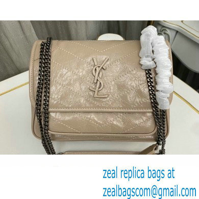 Saint Laurent Niki Baby Bag in Crinkled Vintage Leather 633160 Beige