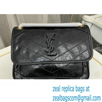 Saint Laurent Niki Baby Bag in Crinkled Vintage Leather 633160 Black/Gold