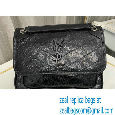 Saint Laurent Niki Baby Bag in Crinkled Vintage Leather 633160 Black/Silver