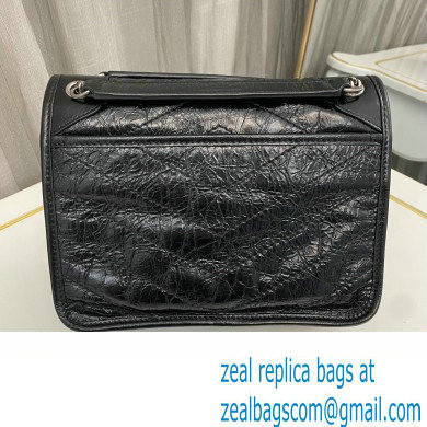 Saint Laurent Niki Baby Bag in Crinkled Vintage Leather 633160 Black/Silver