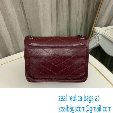 Saint Laurent Niki Baby Bag in Crinkled Vintage Leather 633160 Burgundy - Click Image to Close