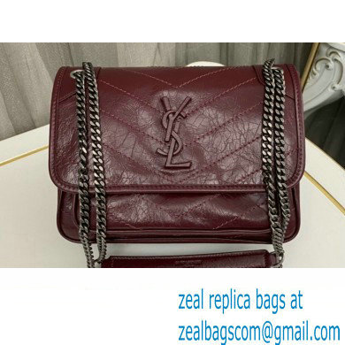 Saint Laurent Niki Baby Bag in Crinkled Vintage Leather 633160 Burgundy