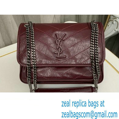 Saint Laurent Niki Baby Bag in Crinkled Vintage Leather 633160 Burgundy - Click Image to Close