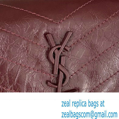 Saint Laurent Niki Baby Bag in Crinkled Vintage Leather 633160 Burgundy - Click Image to Close