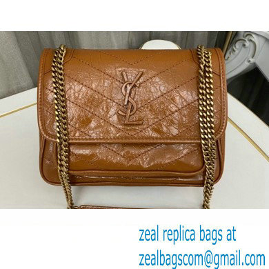 Saint Laurent Niki Baby Bag in Crinkled Vintage Leather 633160 Caramel