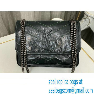 Saint Laurent Niki Baby Bag in Crinkled Vintage Leather 633160 Dark Green - Click Image to Close