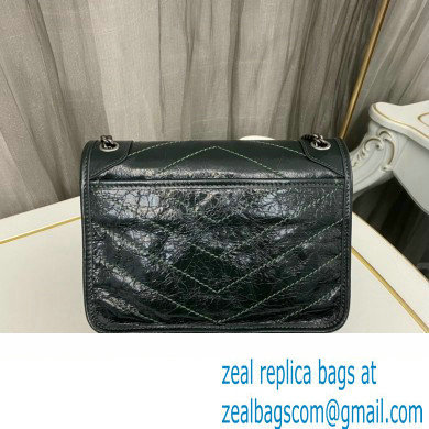 Saint Laurent Niki Baby Bag in Crinkled Vintage Leather 633160 Dark Green - Click Image to Close