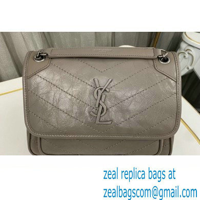 Saint Laurent Niki Baby Bag in Crinkled Vintage Leather 633160 Light Gray